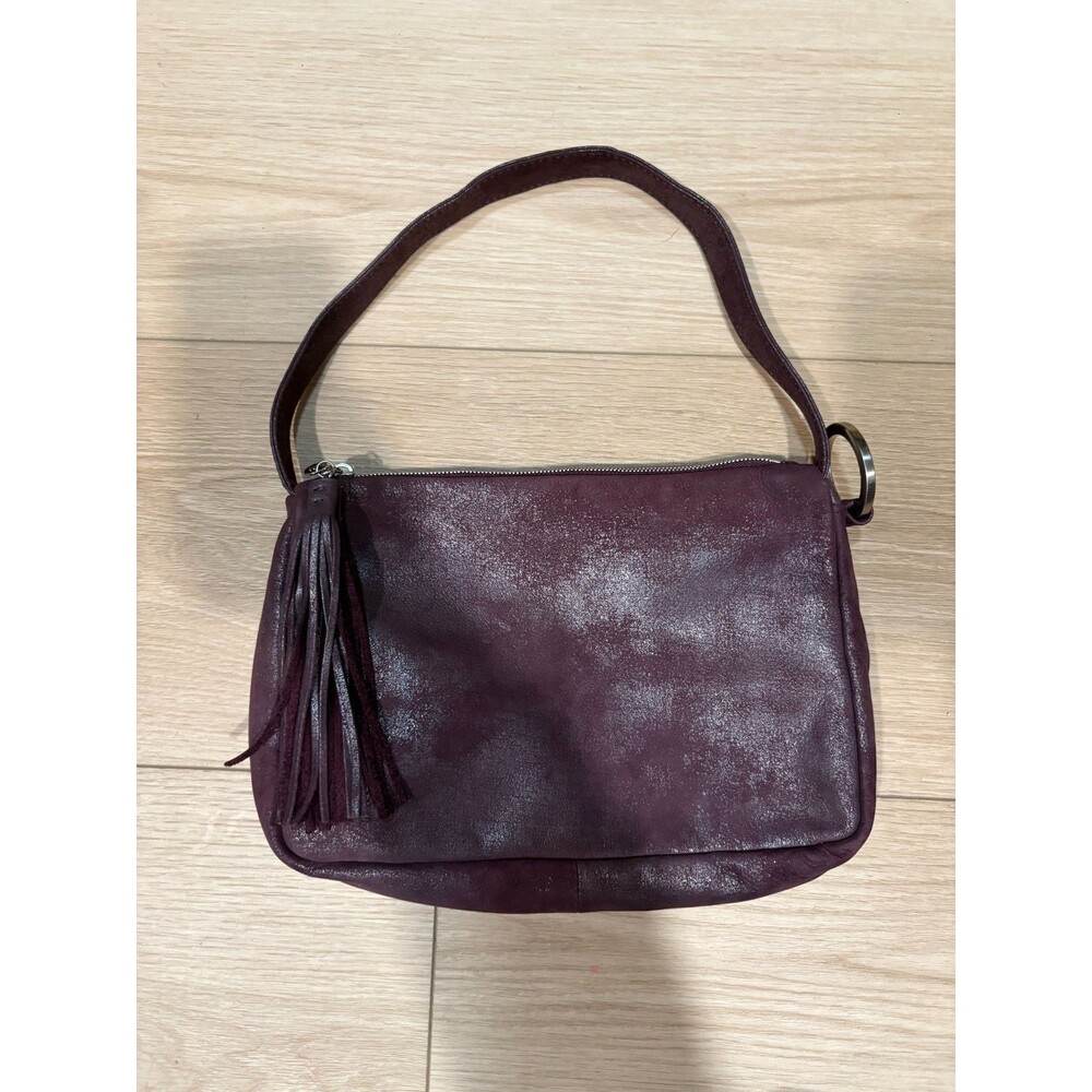 HOBO Women's Leather Zipper Shoulder Bag Burgundy Purple Tassel Distressed